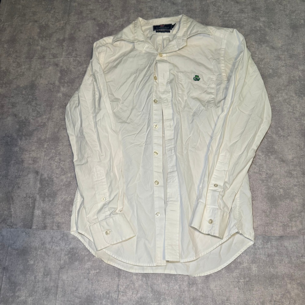 Vineyard Vines Mens Small Slim Fit Tucker Shirt White Shamrock Whale Logo Cotton